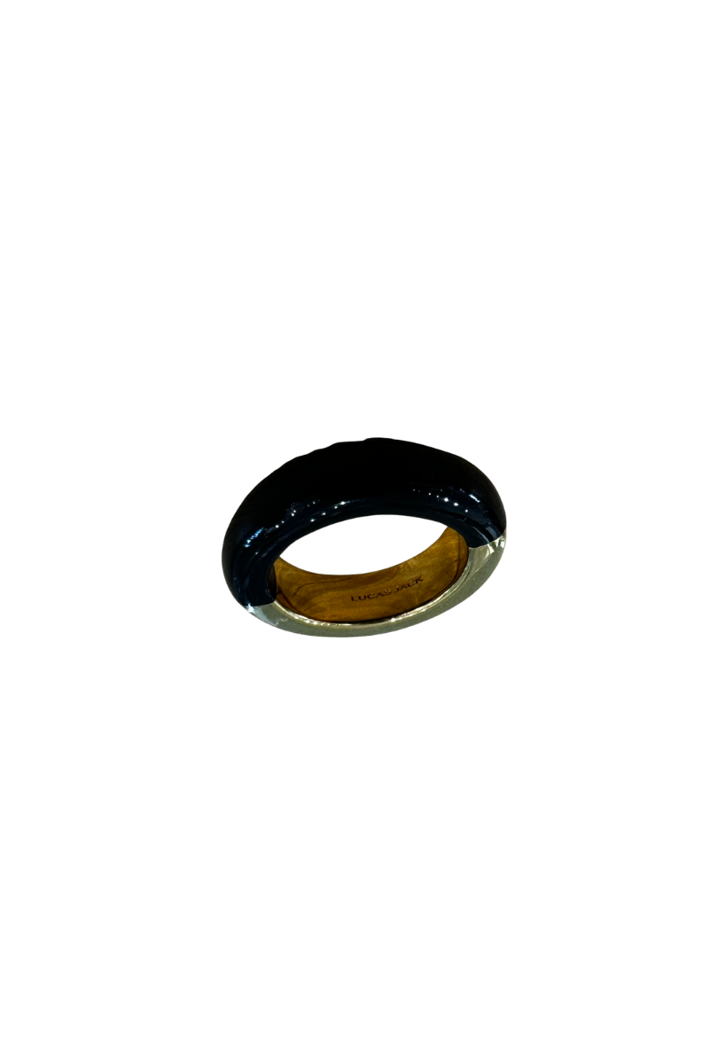 Gold Polished Two Tone Black Ring