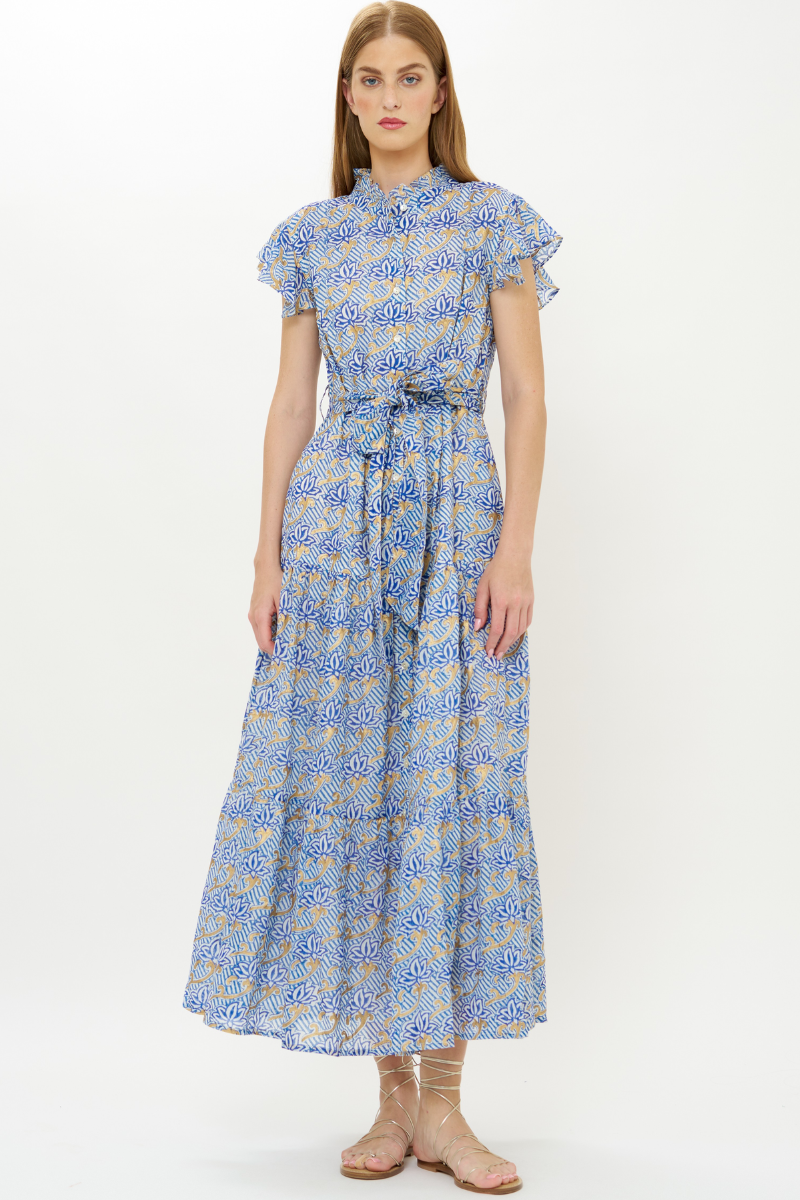 Ruffle Collar Button Maxi