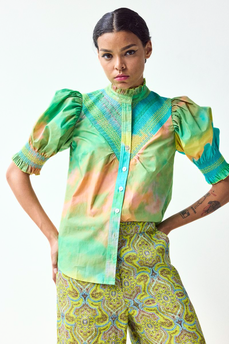 Short Sleeve Smocked Shirt