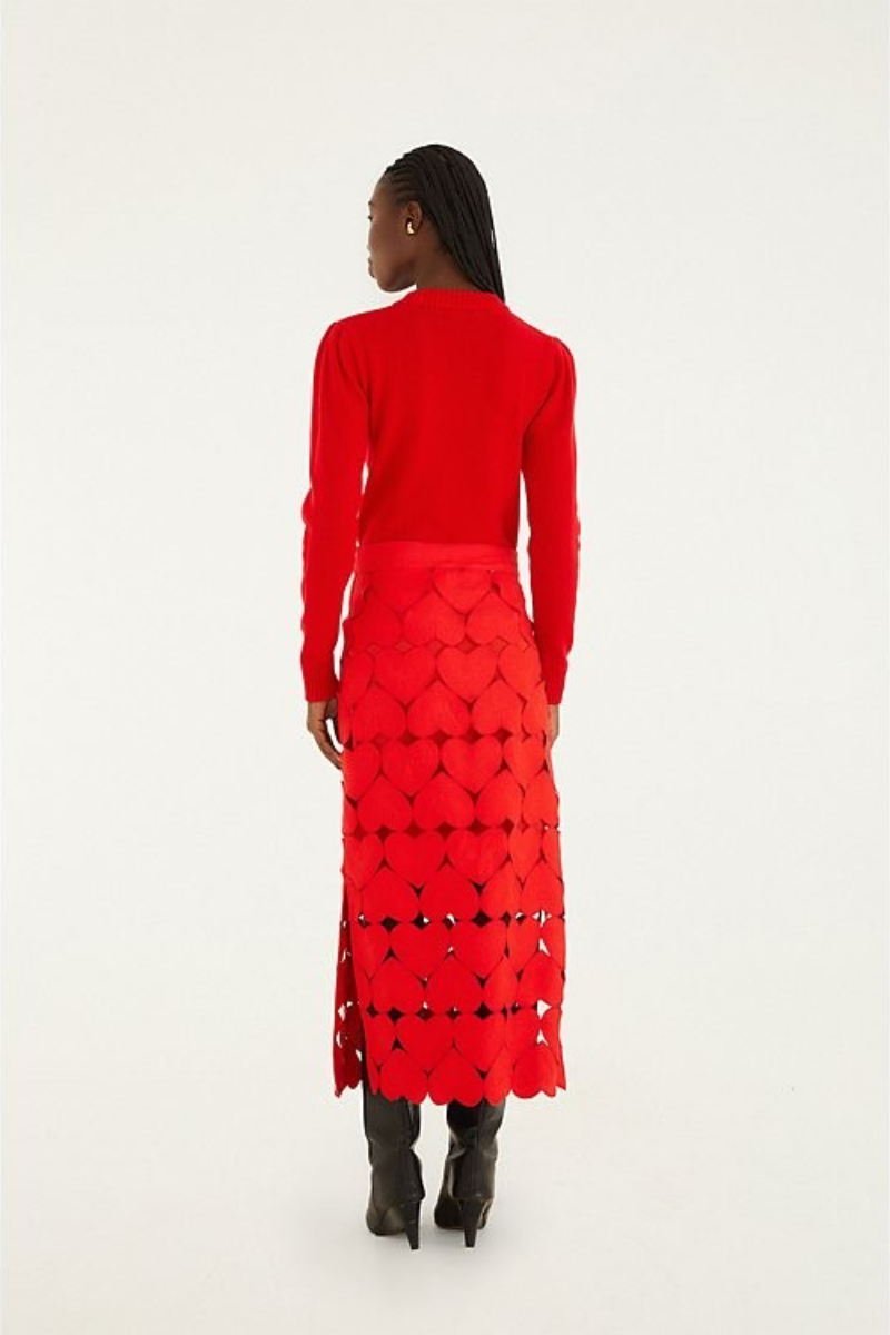 Red Hearts Midi Skirt