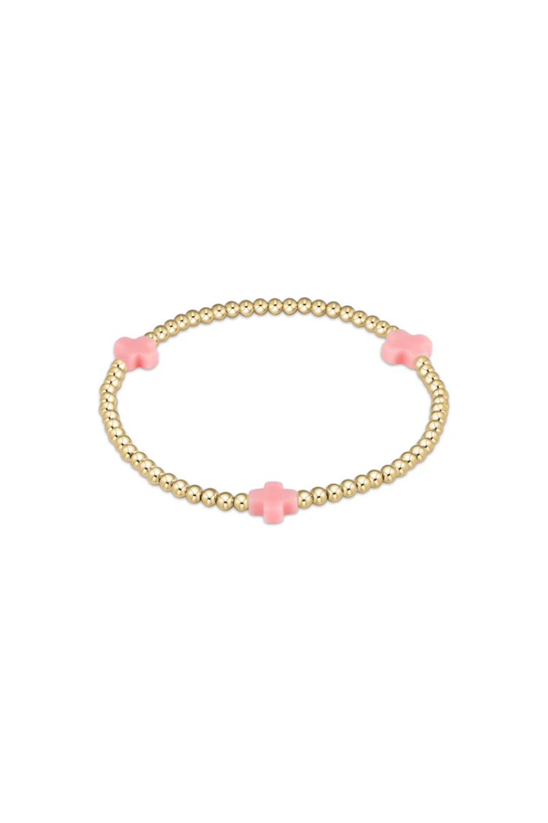 egirl signature cross gold pattern 3mm bead bracelet- pink