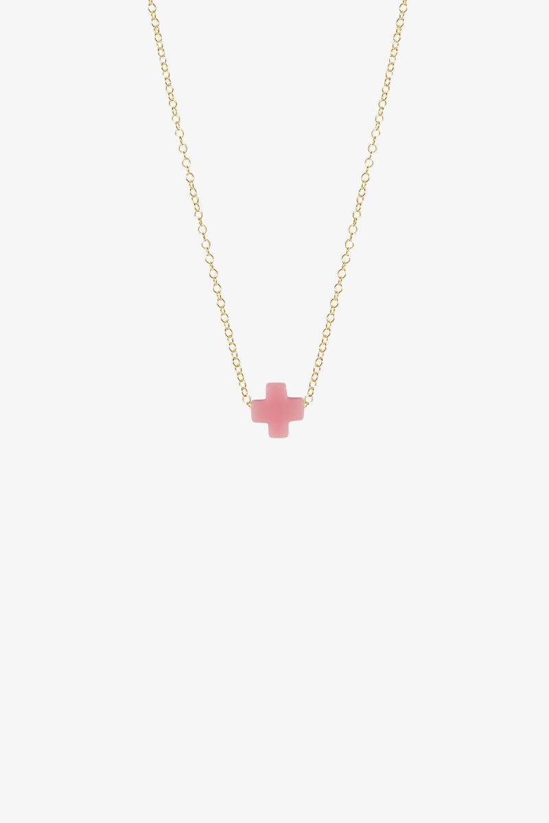 egirl 14" Necklace Gold - Signature Cross Small Pink