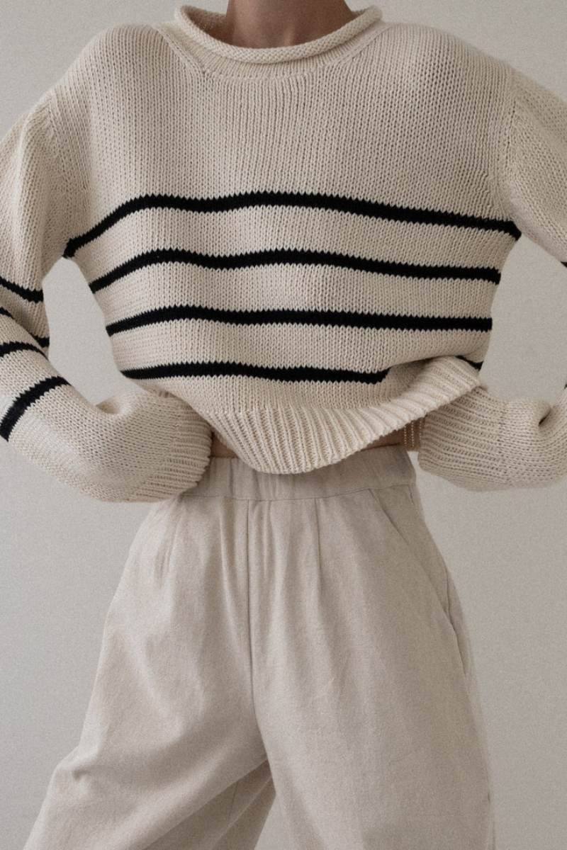 Cropped Field Sweater - Black Stripe
