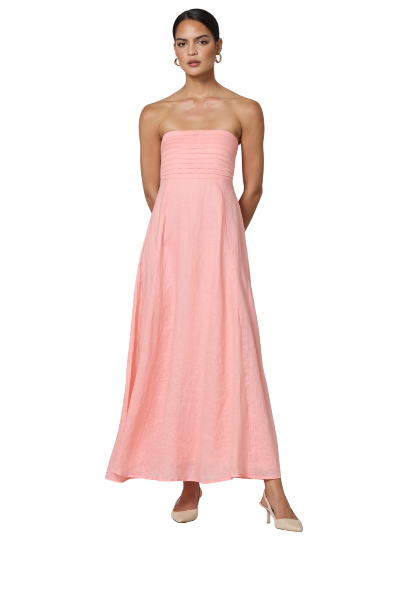 Talia Linen Pintuck Maxi Dress
