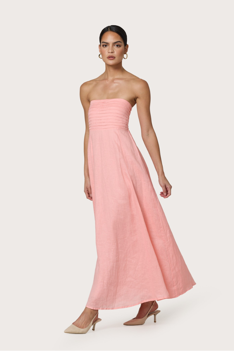 Talia Linen Pintuck Maxi Dress