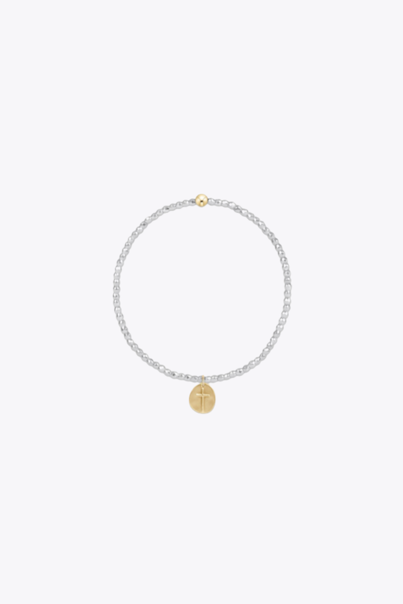Bright Silver Faceted Hematite 2mm Bead Bracelet - Inspire Small Gold Charm