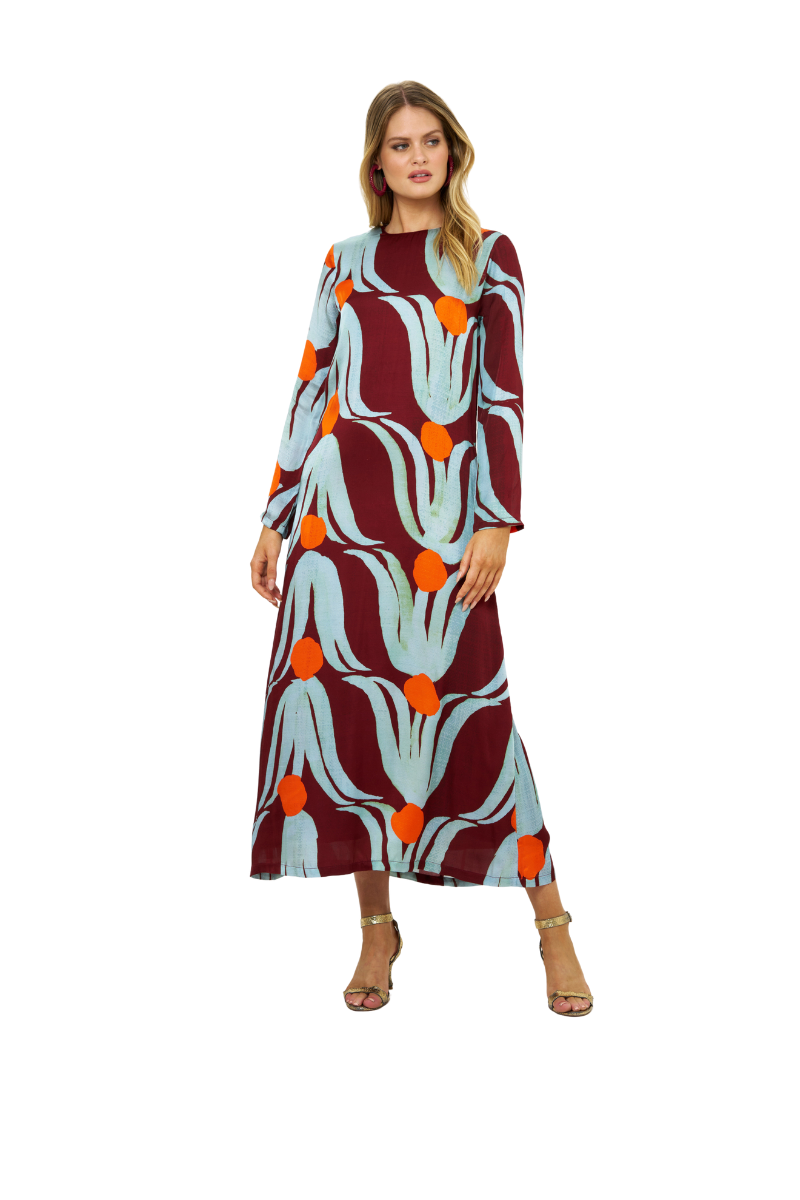 maxi shift dress with sleeves Bellobeam - Long-Sleeve Maxi Shift Dress