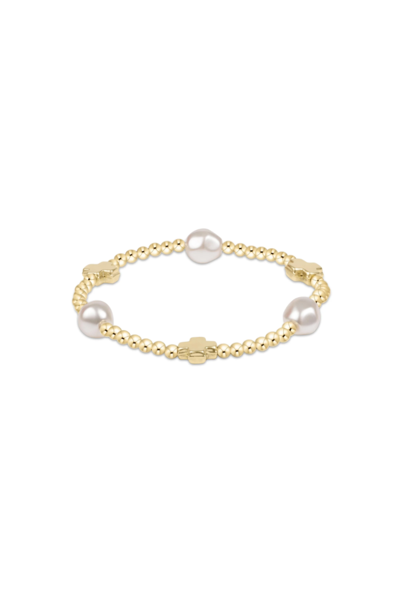 Signature Cross Admire Gold Pattern 3mm Bead Bracelet - Gold