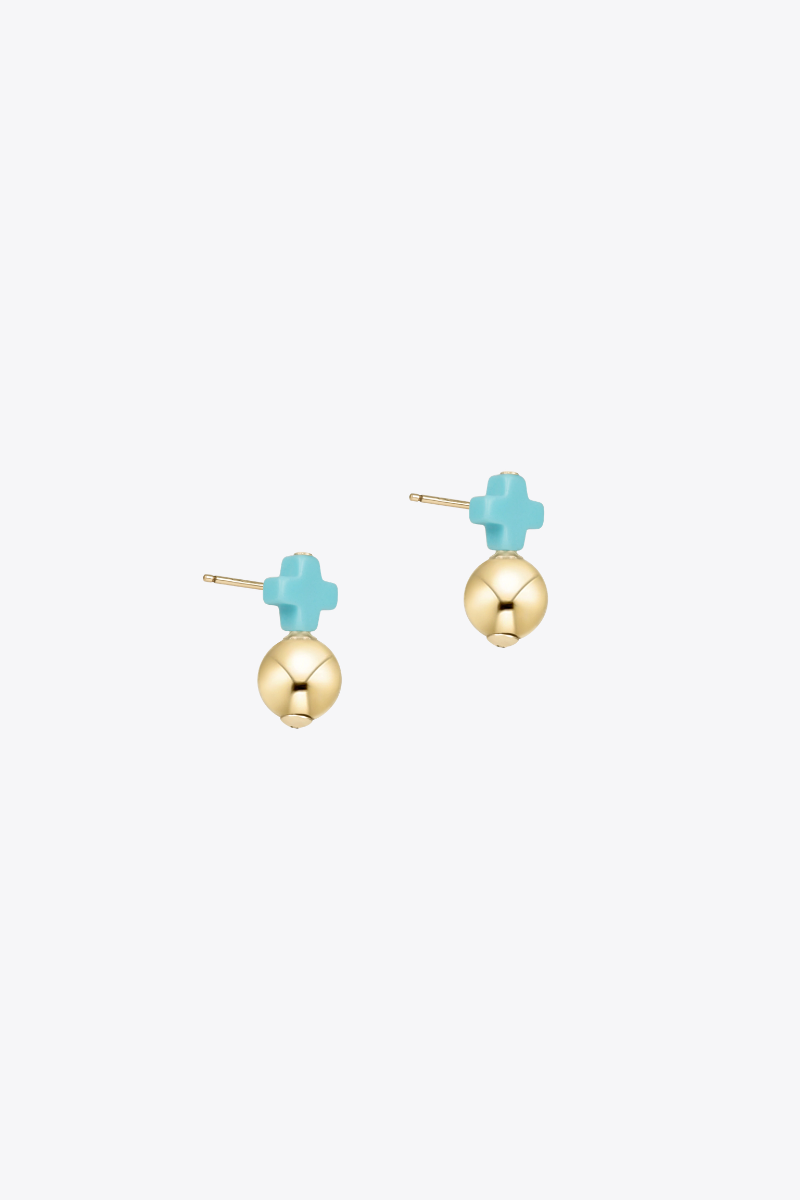 Signature Cross Small Turquoise Stud - Classic Gold