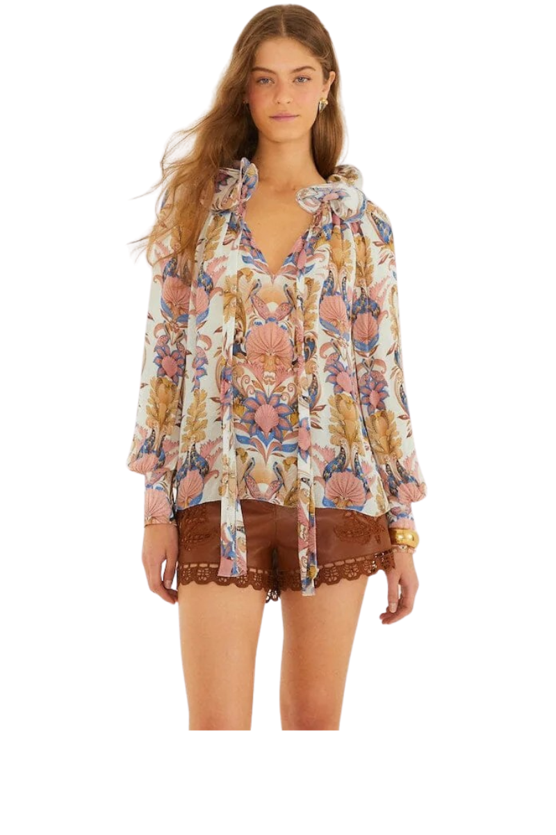 Sea Garden Off-White Long Sleeve Blouse