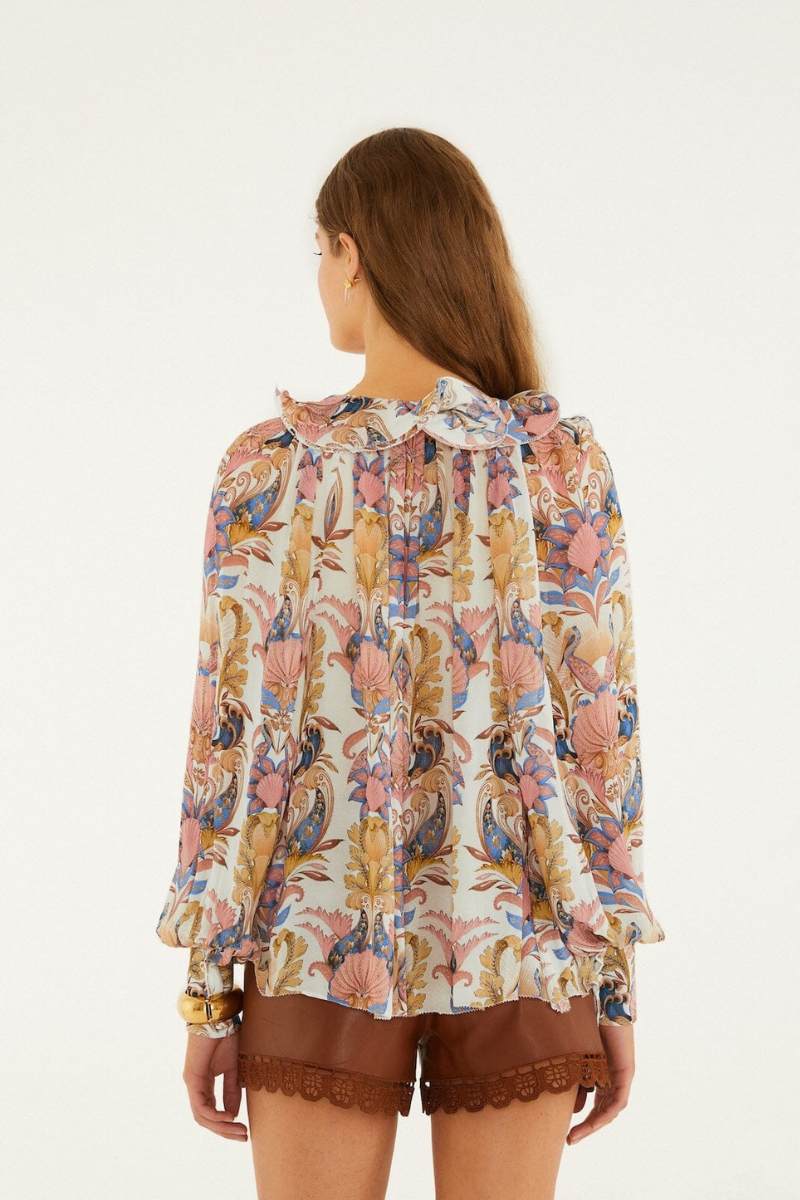 Sea Garden Off-White Long Sleeve Blouse