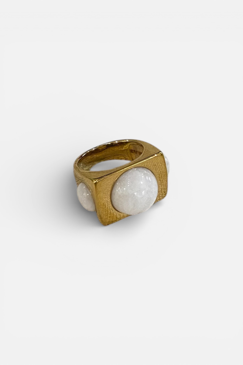 Gold Square 3 Moonstones Ring