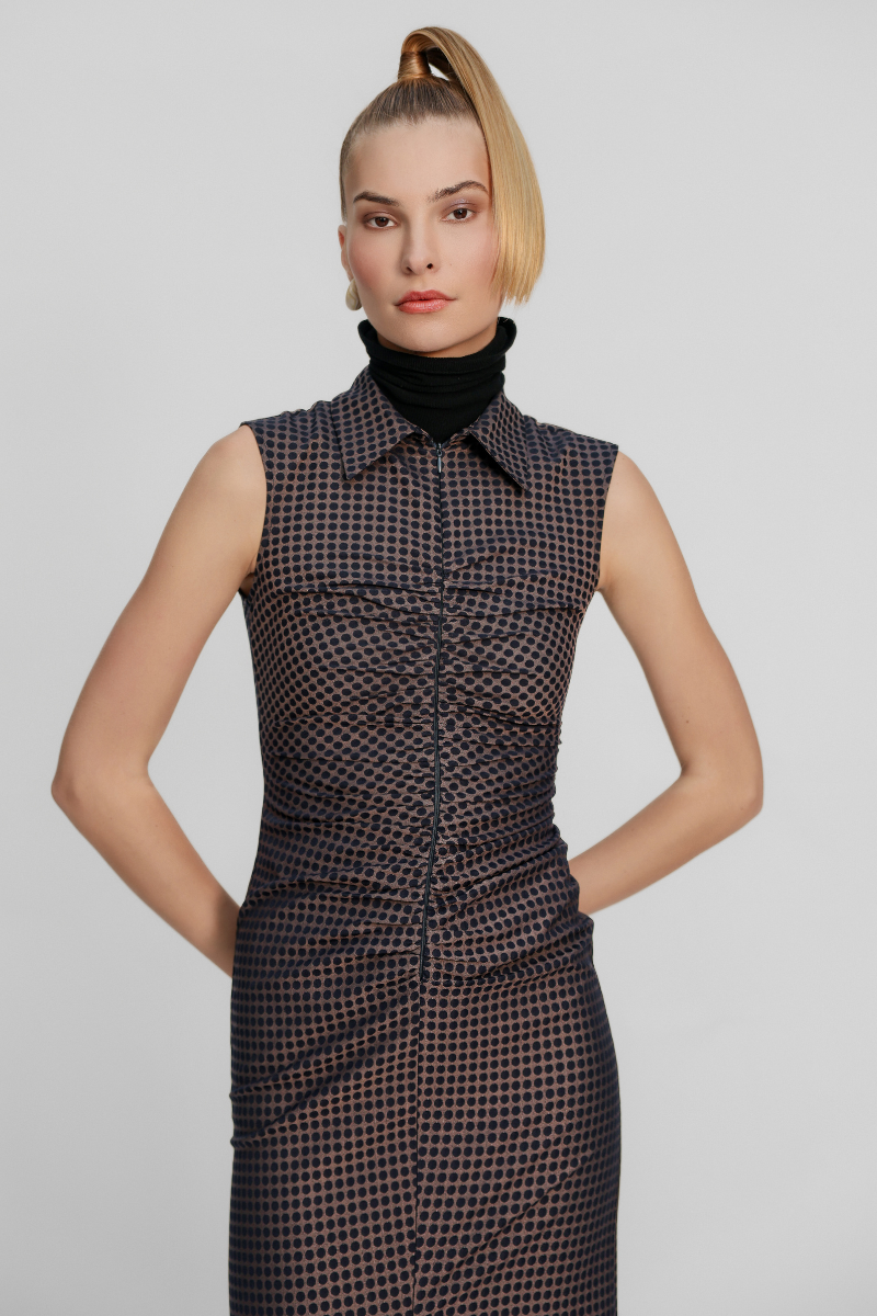 Moirai Dot Jacquard Ruched Dress