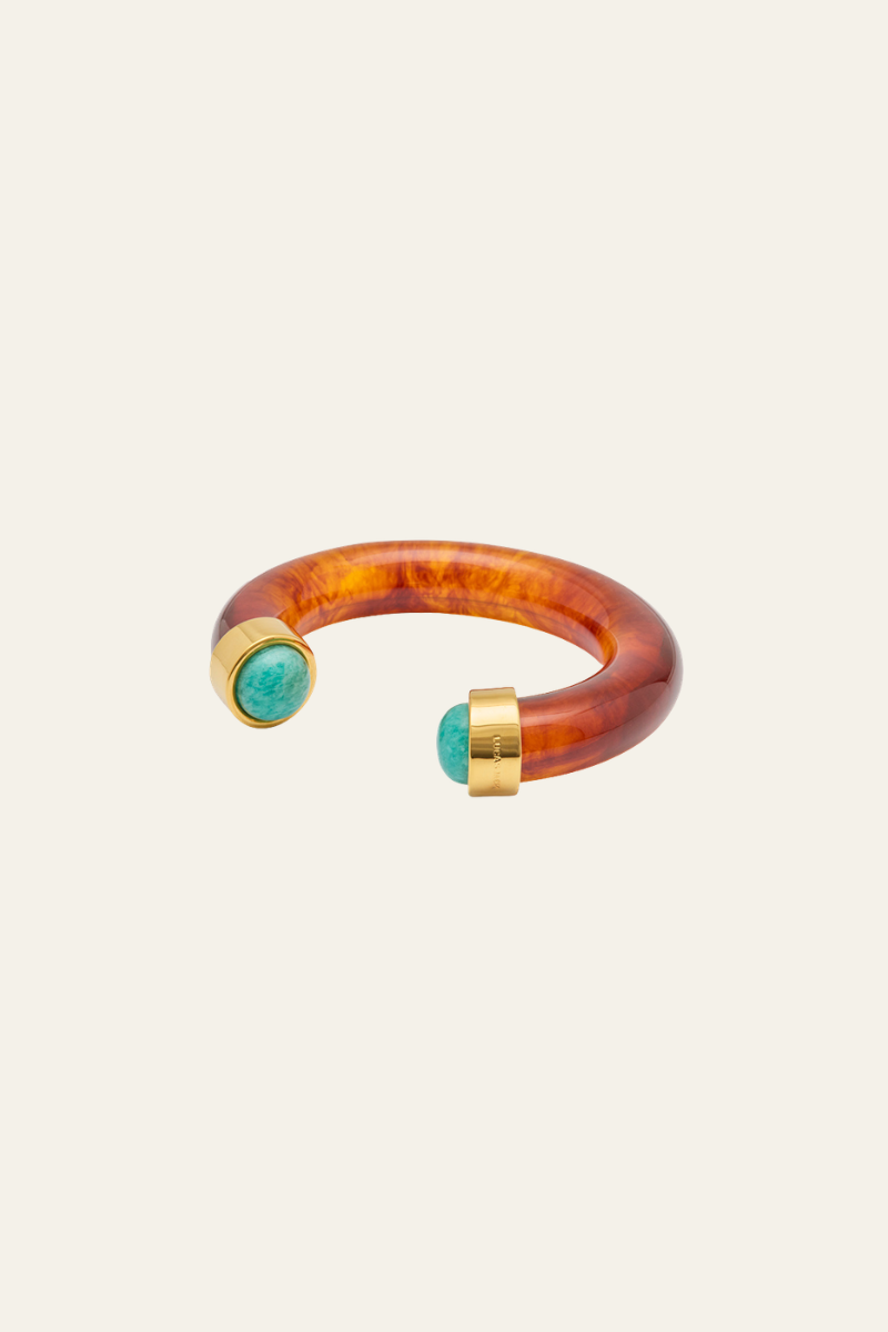 Amazonite Capped Tortoise Shell Resin Bangle