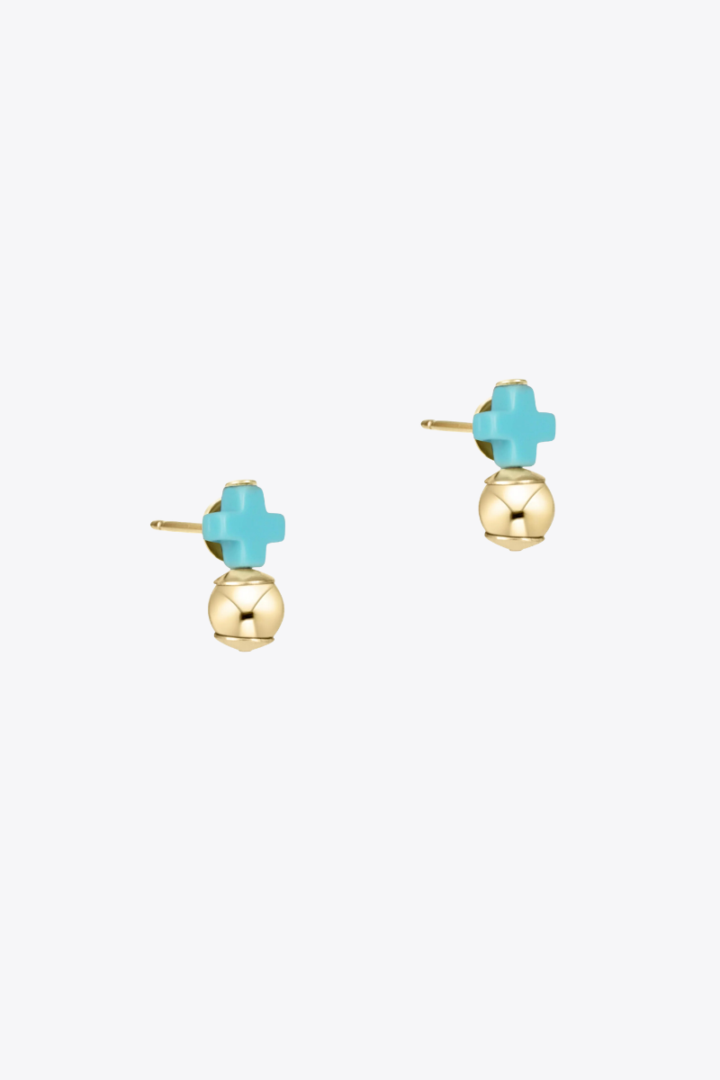 Signature Cross Turquoise Stud - Classic Gold
