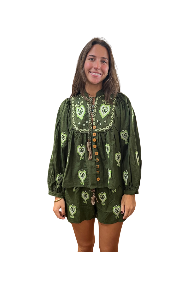 Green Embroidered Blouse