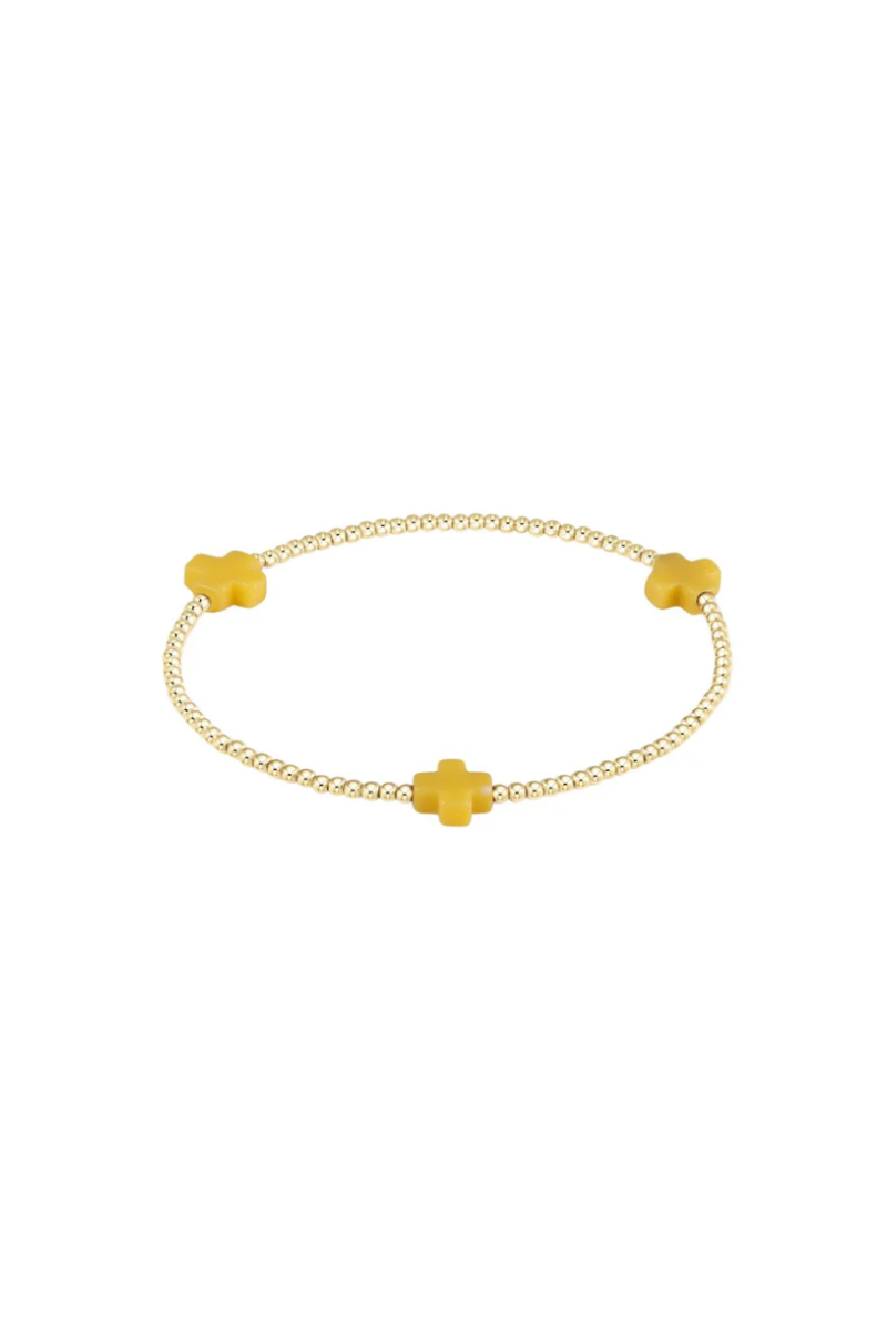 Signature Cross Gold Pattern 2mm Bead Bracelet - Canary
