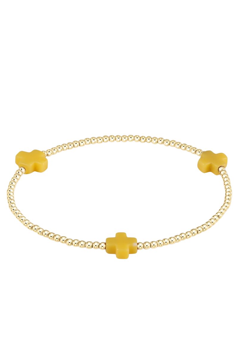 Signature Cross Gold Pattern 2mm Bead Bracelet - Canary
