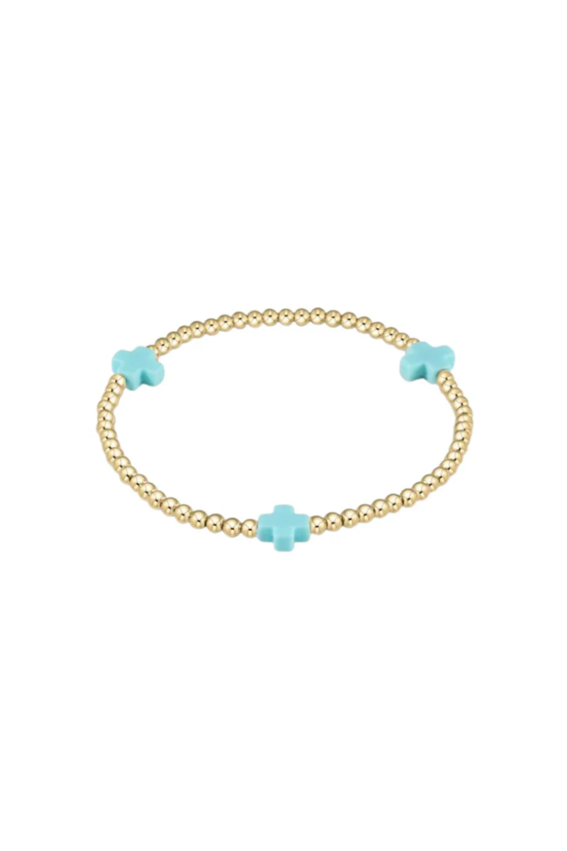 EXTENDS Signature Cross Gold Pattern 3mm Bead Bracelet - Turquoise