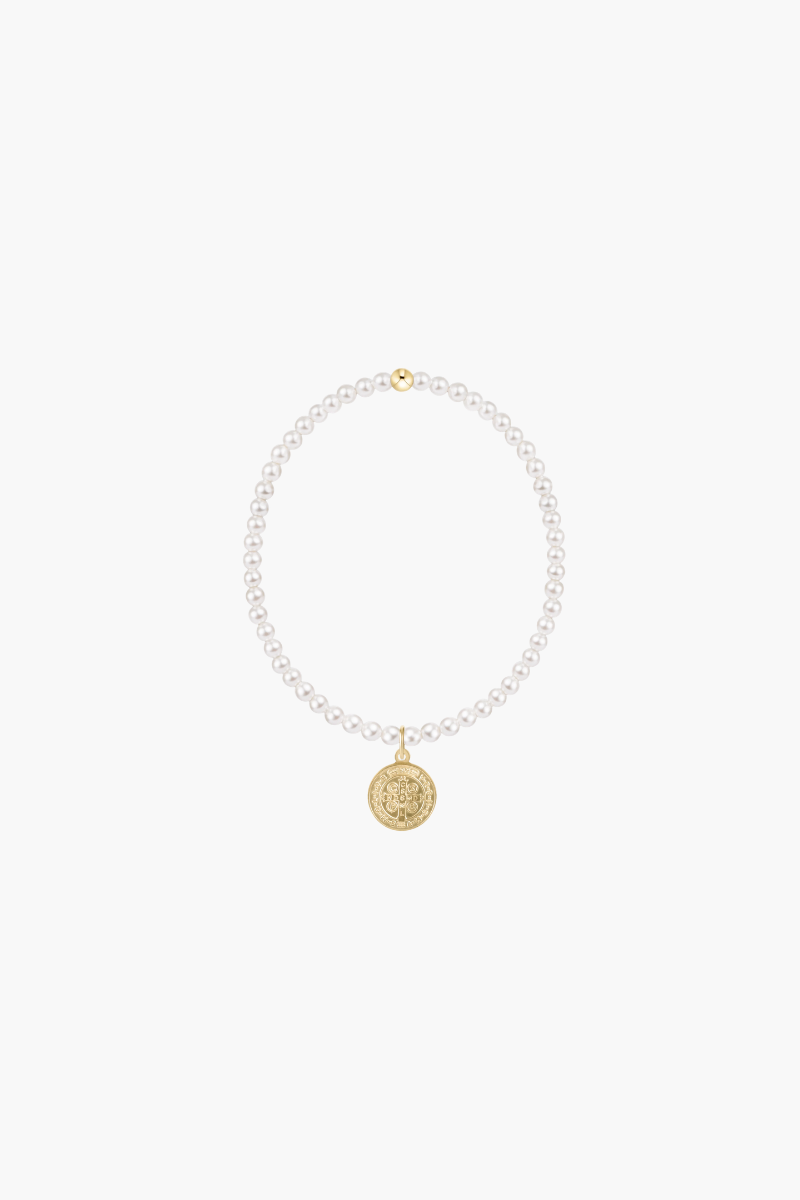 Classic Pearl 3mm Bracelet Blessing Gold Disc