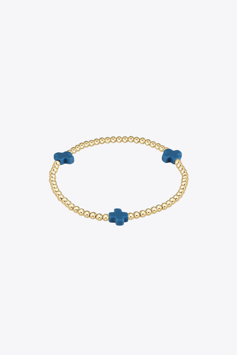 Signature Cross Gold Pattern 3mm Bead Bracelet - Cobalt