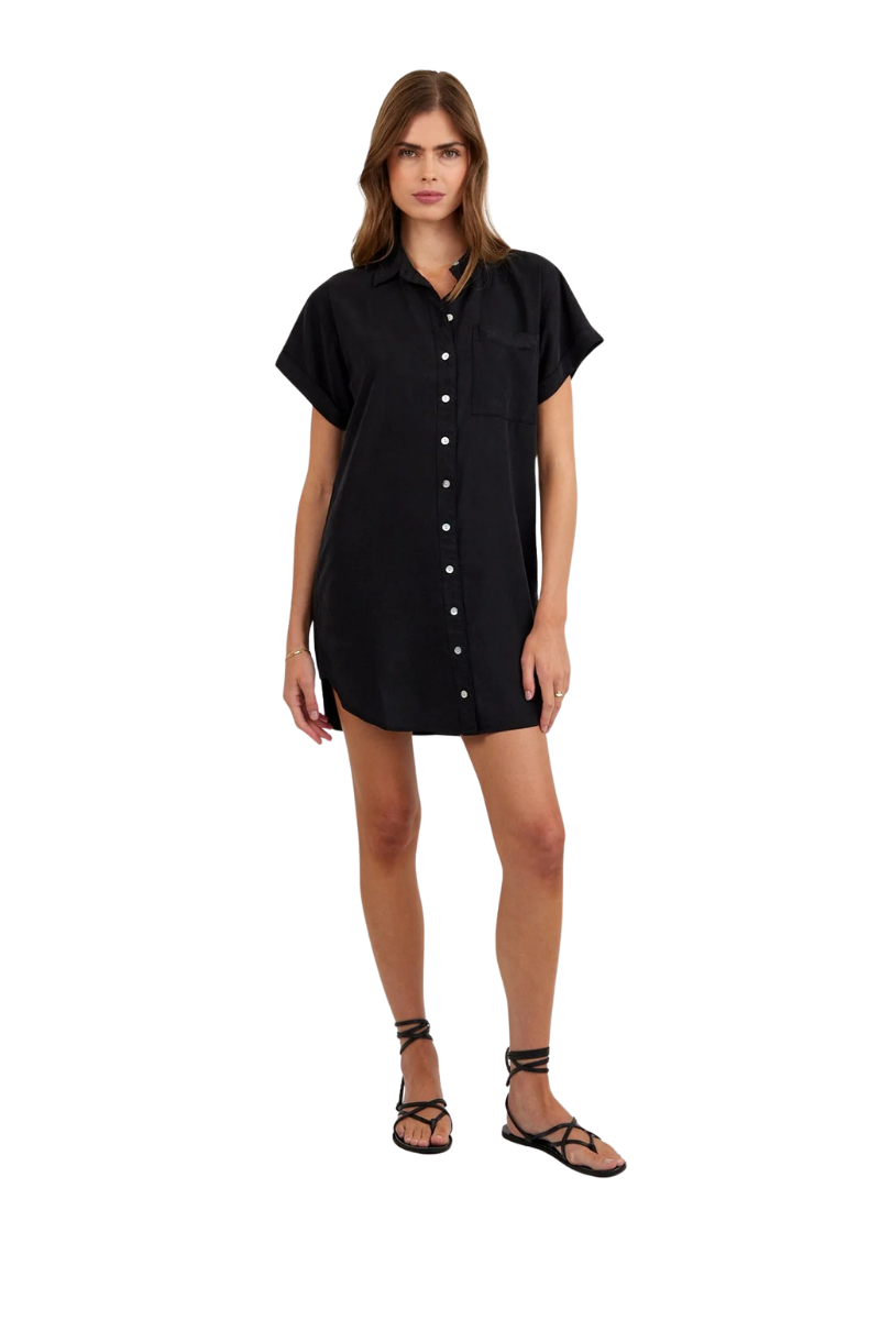 Roll Sleeve Pocket Shirt Dress