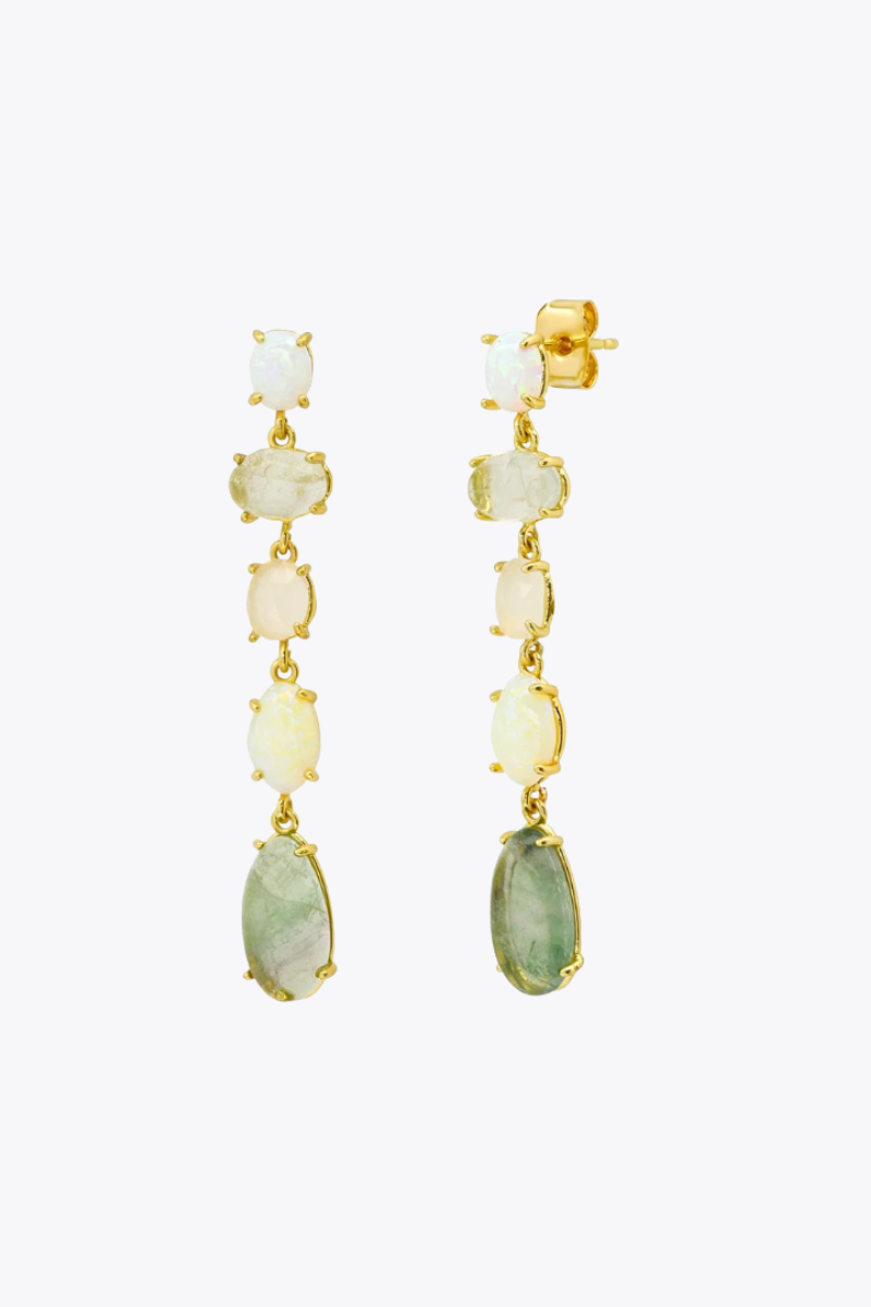 Linear Mixed Stone Drop Earrings