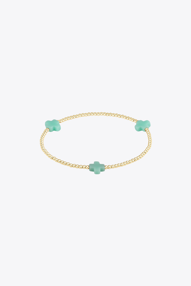 Signature Cross Gold Pattern 2mm Bead Bracelet - Mint
