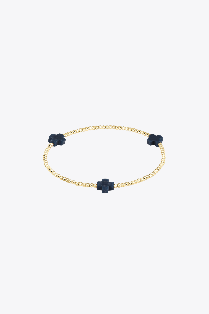 Signature Cross Gold Pattern 2mm Bead Bracelet - Navy