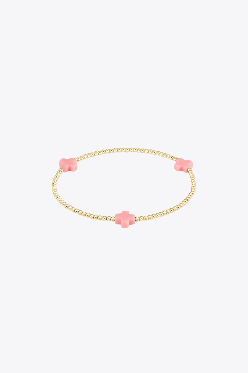 Signature Cross Gold Pattern 2mm Bead Bracelet - Pink