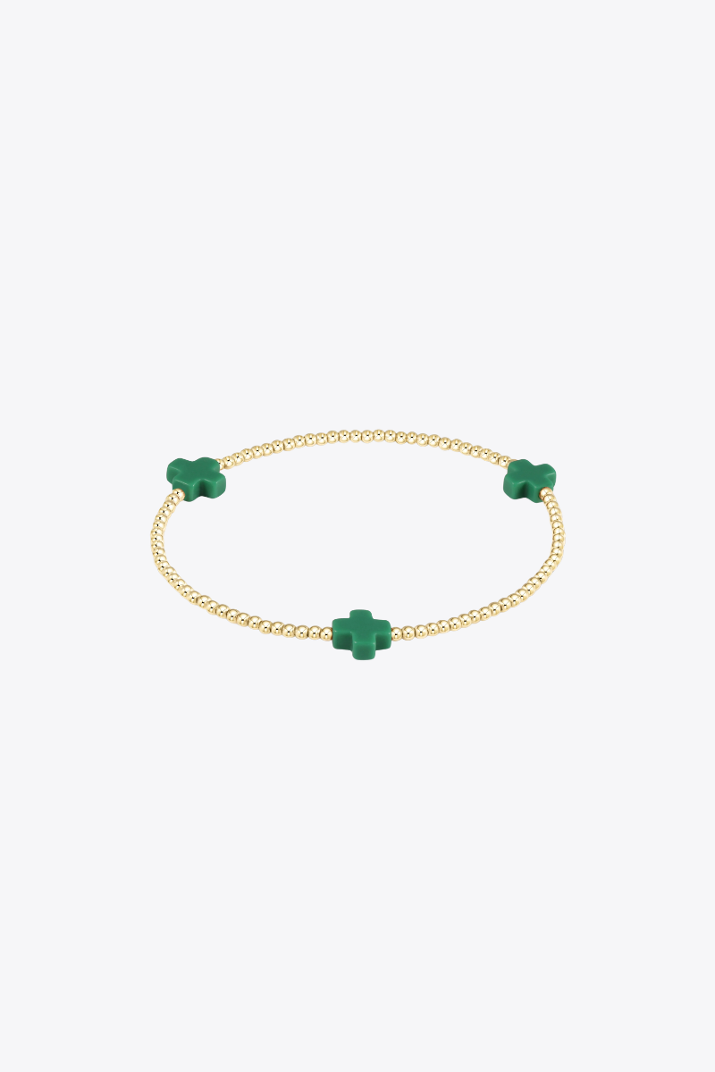 Signature Cross Gold Pattern 2mm Bead Bracelet - Emerald