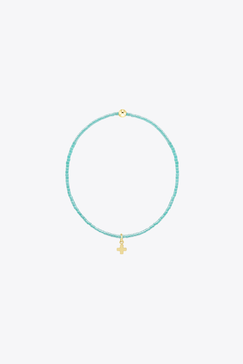 Hope Classic Sea Glass Bracelet - Signature Cross Small Gold Charm
