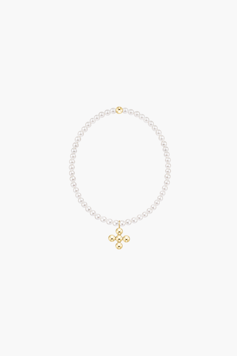 Classic Pearl 3mm Bracelet Signature Cross 4mm Beaded Gold Charm