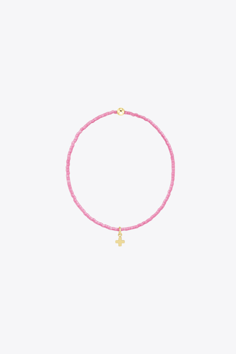 Hope Classic Bubblegum Bracelet - Signature Cross Small Gold Charm