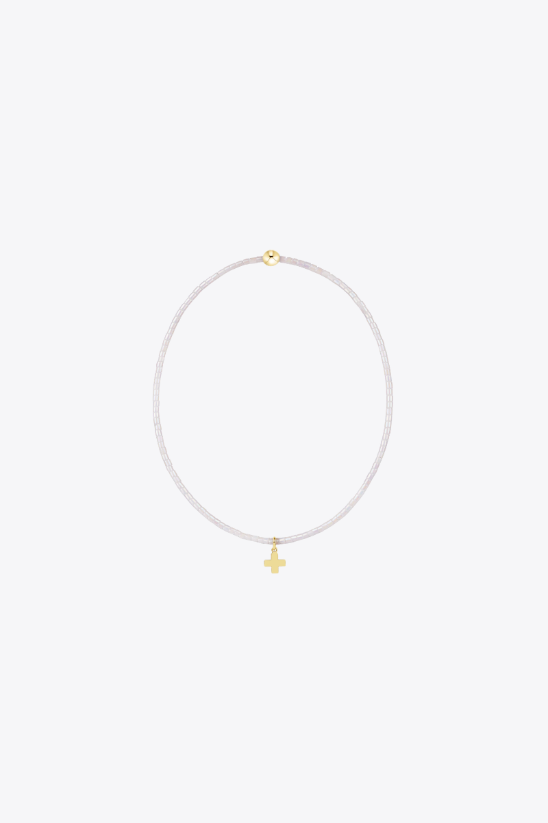 Hope Classic Silky White Bracelet - Signature Cross Small Gold Charm