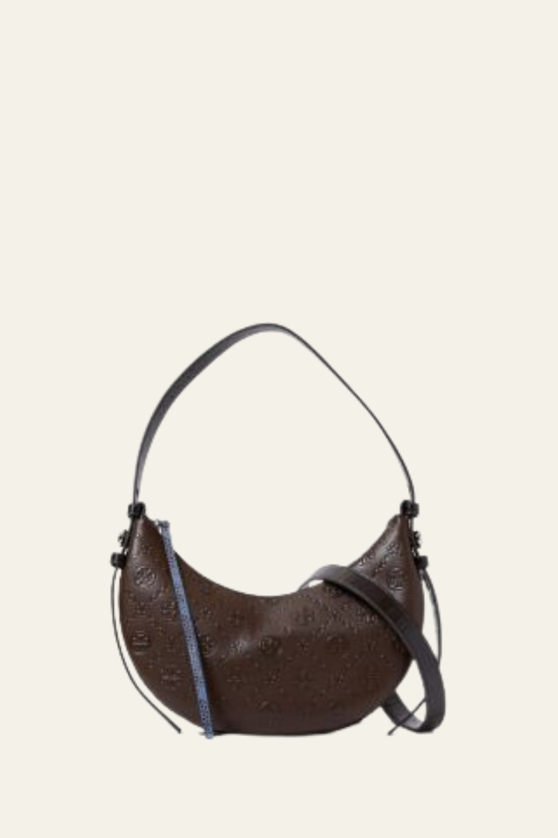 Romy T Monogram Pebble Half Moon Bag