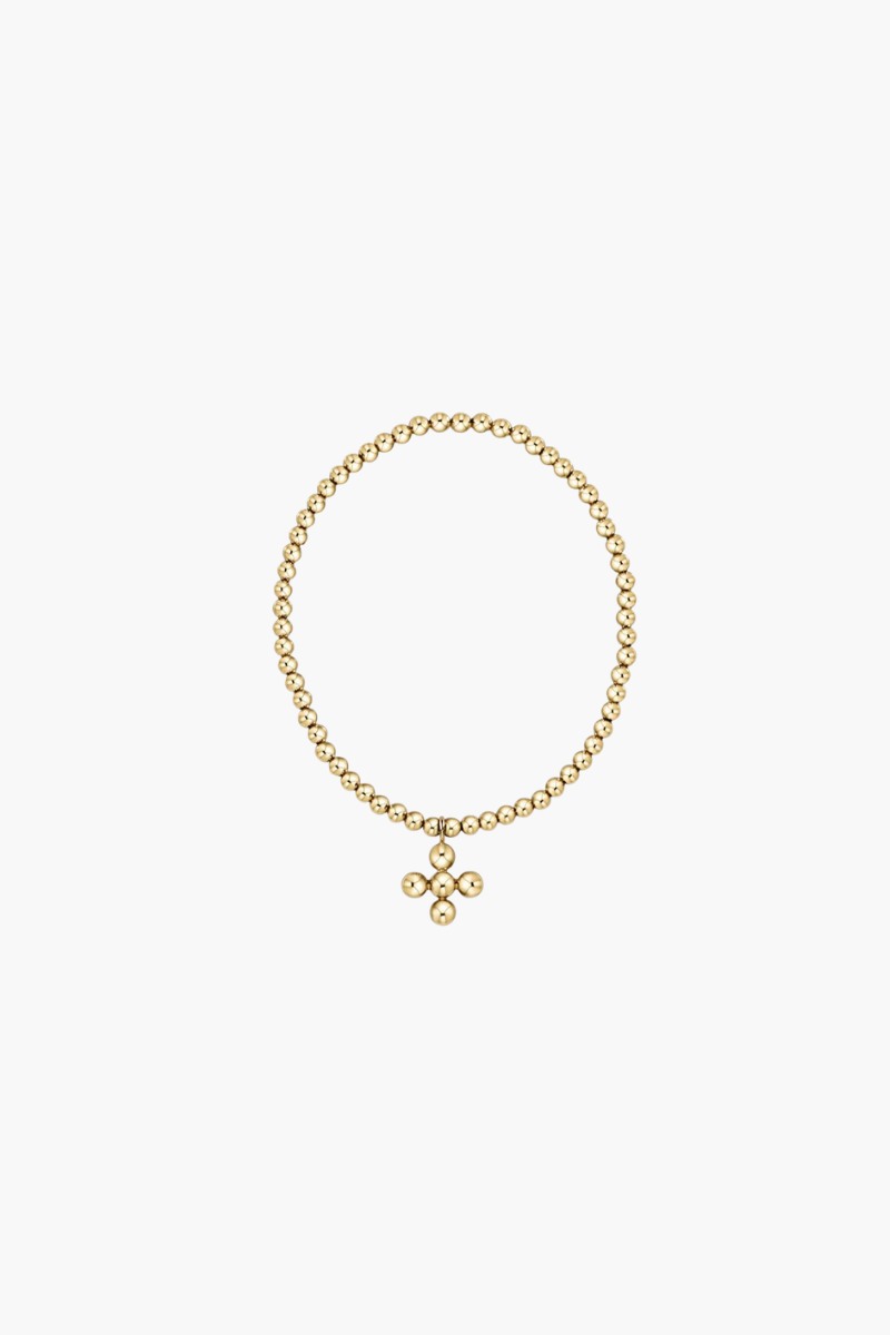 Classic Gold 3mm Bracelet Signature Cross 4mm Beaded Gold Charm