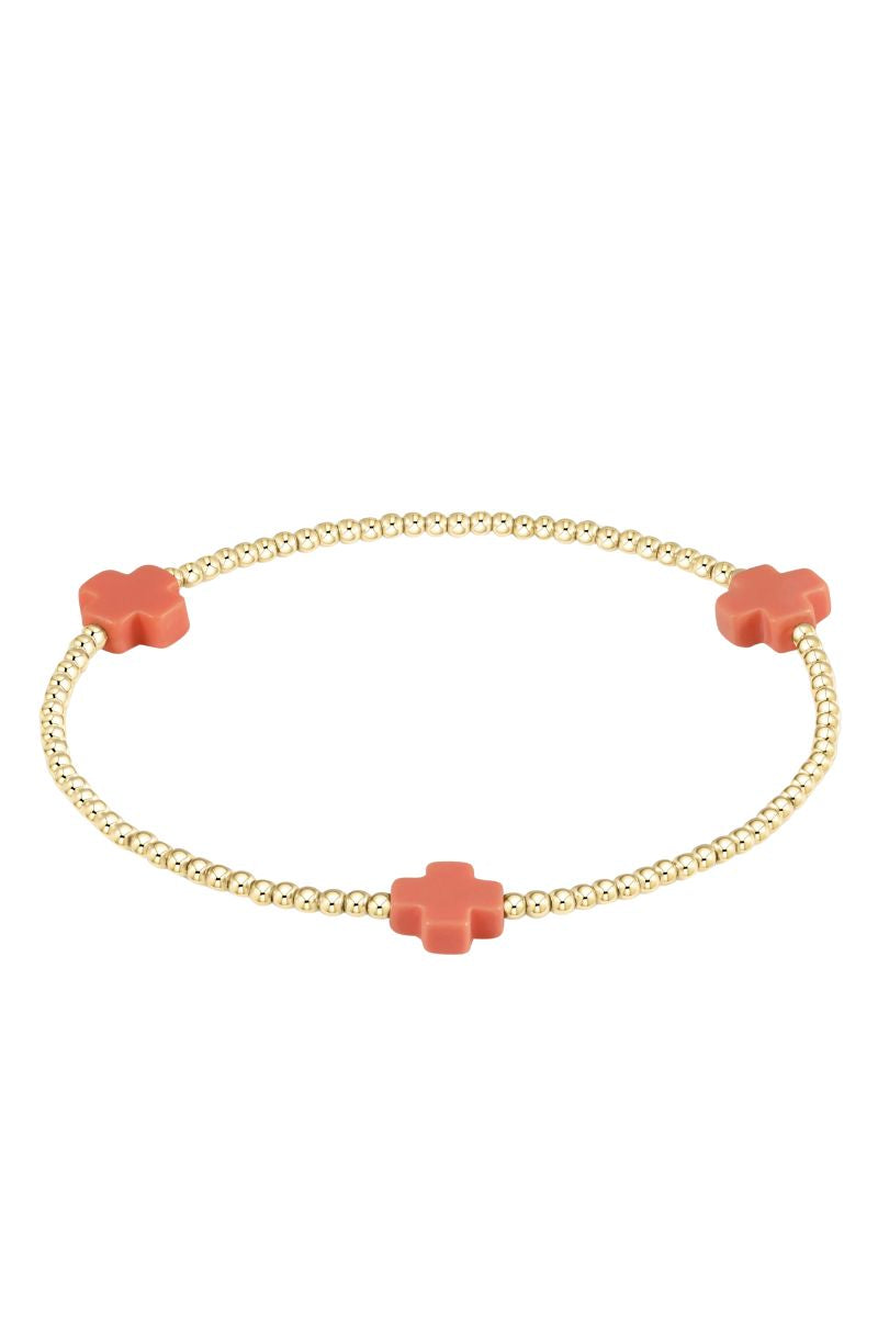 Signature Cross Gold Pattern 2mm Bead Bracelet - Coral