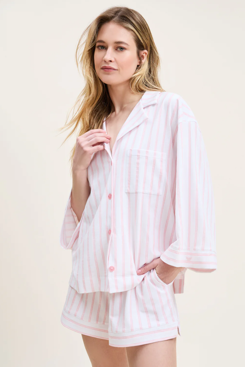 The Olivia Pima Short Set in Pink Stripe