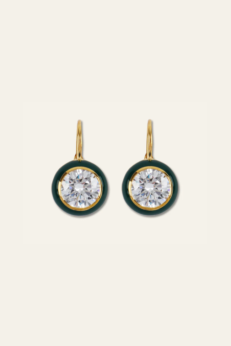 Green Enamel Bezel Drop Earring
