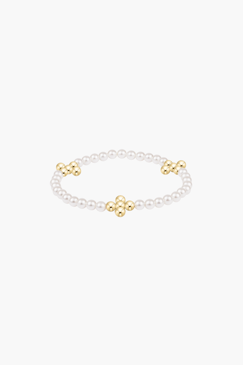 Beaded 4mm Gold Signature Cross 4mm Pearl Bracelet