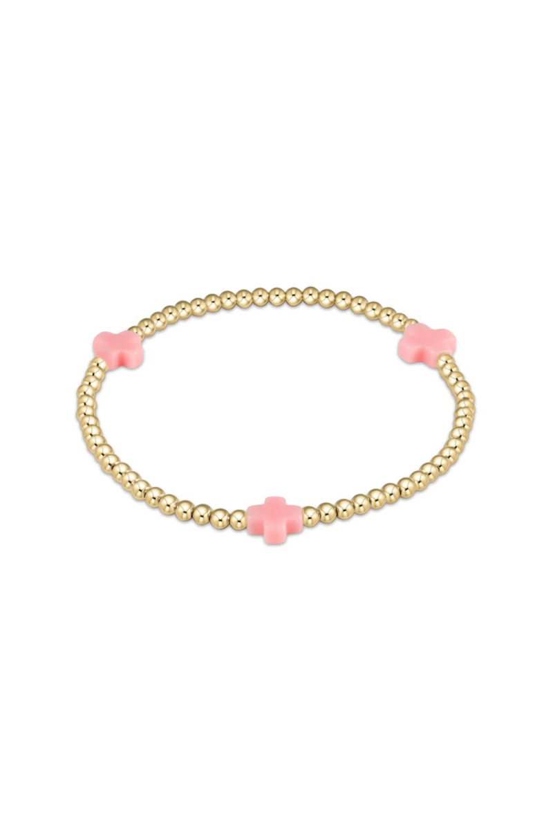 Signature Cross Gold Pattern 3mm Bead Bracelet - Pink