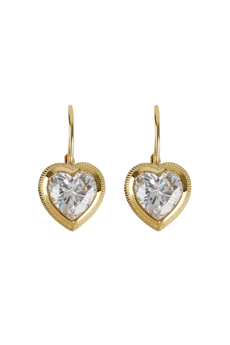 Bezel Heart Drop Earrings