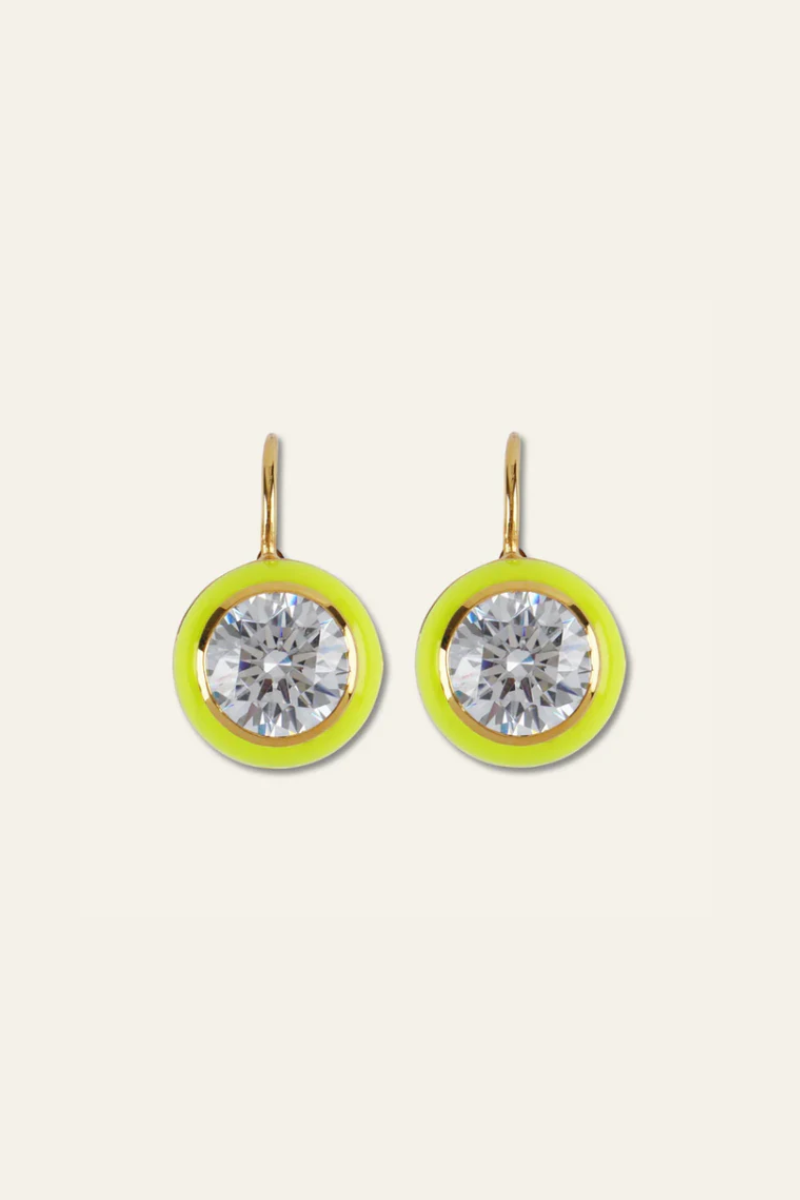 Chartreuse Enamel Bezel Drop Earrings