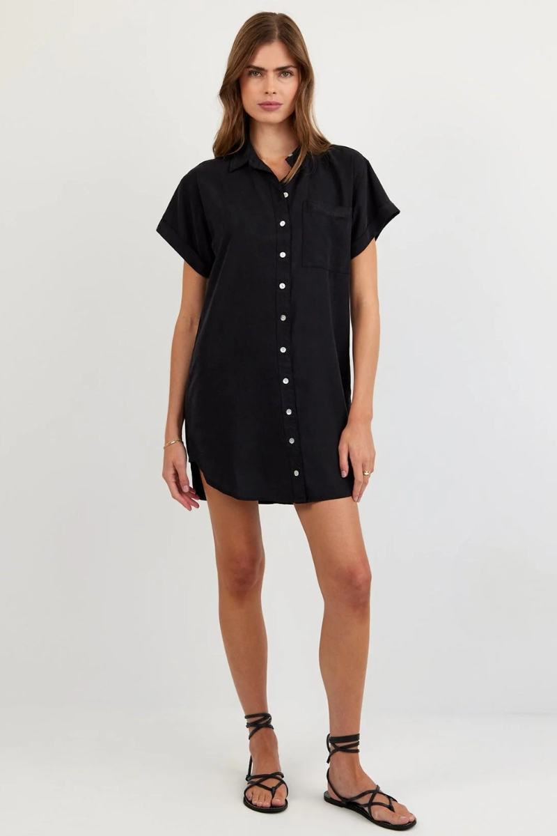 Roll Sleeve Pocket Shirt Dress
