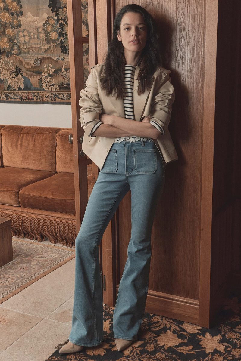 Beverly Patch-Pocket Skinny-Flare Jean