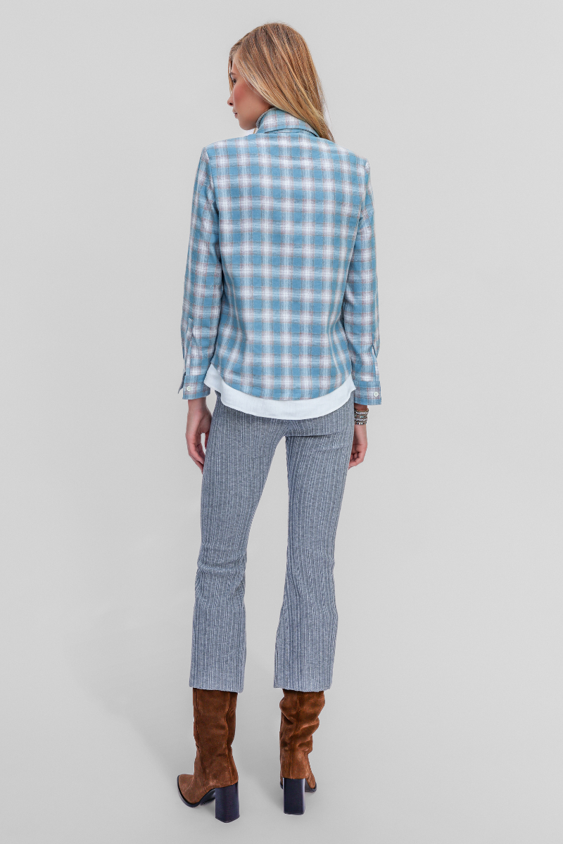 Europa Plaid Flannel Beaded Collar Shirt
