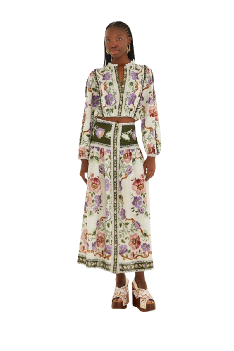 Rococo Flowers Cream Midi Skirt