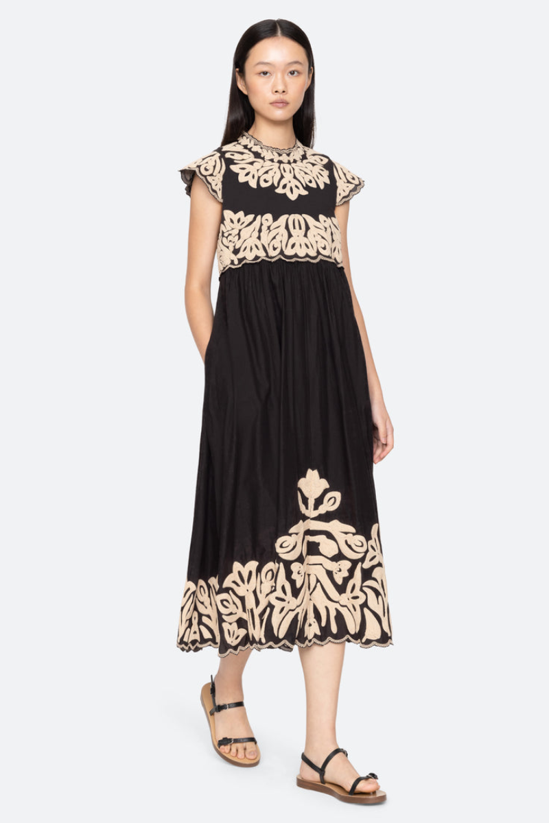 Alexander Embroidery Cap Sleeve Midi Dress