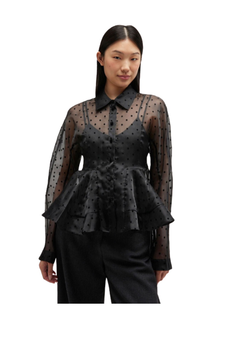 Flocked Organza Peplum Shirt